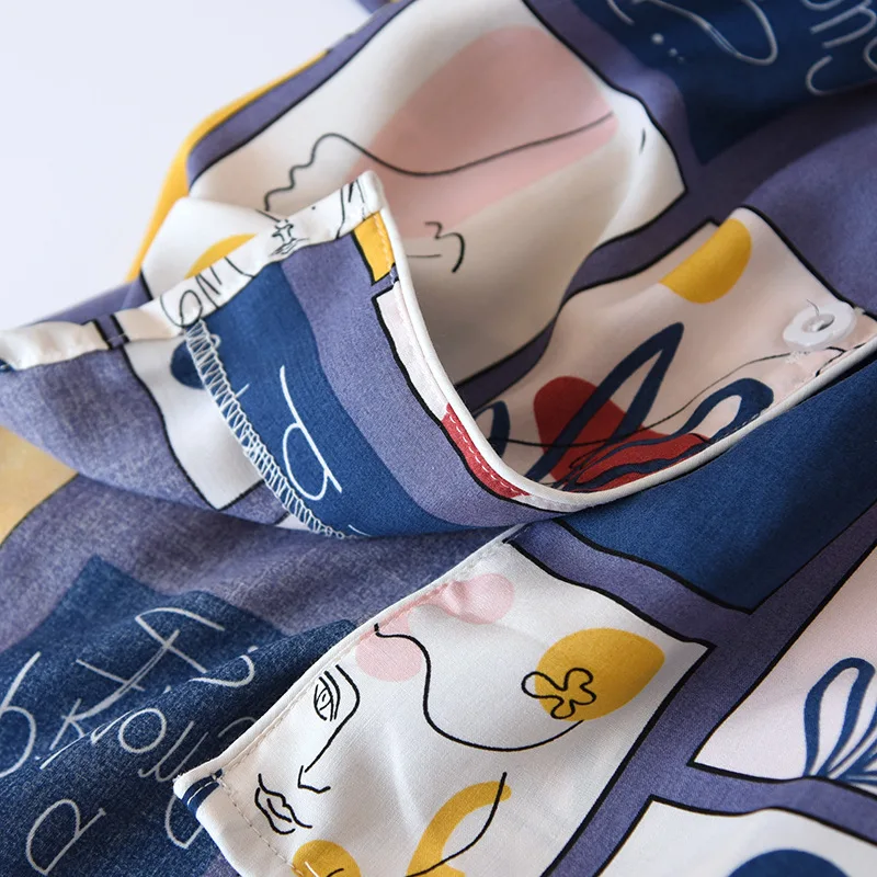 

Spring and summer new sleeve nightdress ladies viscose cardigan skirt shirt skirt loose large size one-piece dress home service