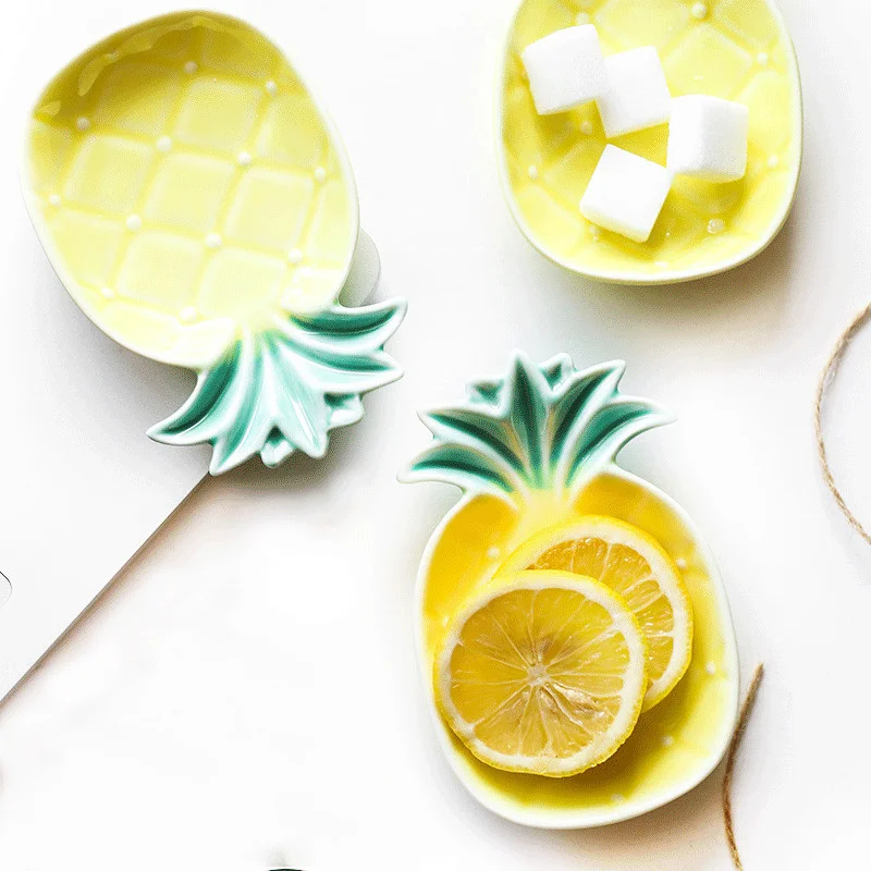 1 шт. желтая тарелка с ананасом милая маленькая керамическая посуда для домашнего