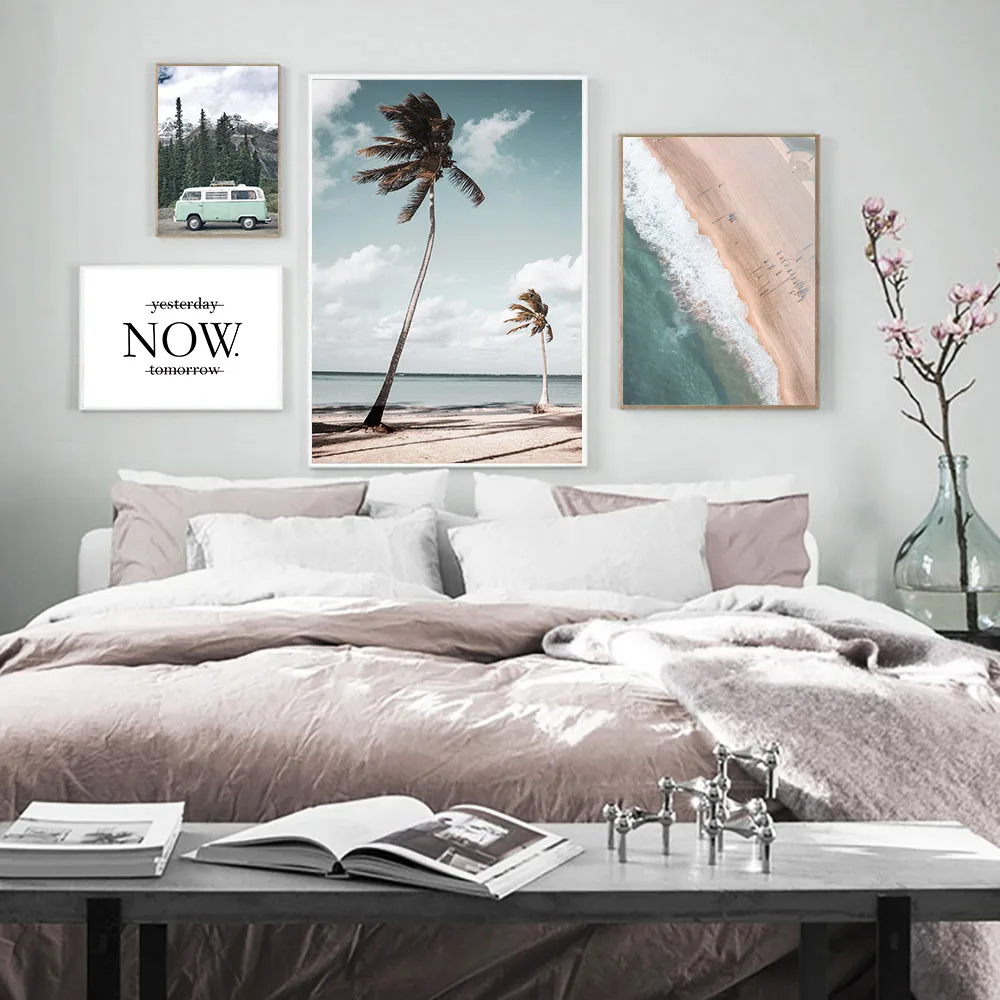 Вдохновляющие цитаты холст живопись океан дерево плакат Пляж пейзаж стены