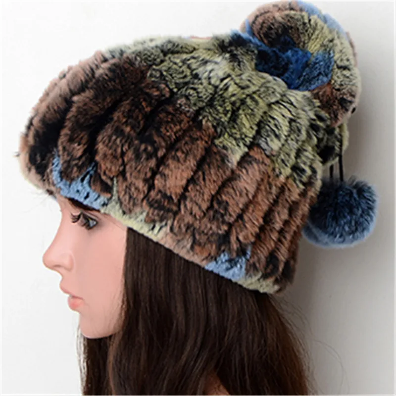 Женская зимняя меховая шапка теплая из натурального меха кролика Рекс различные