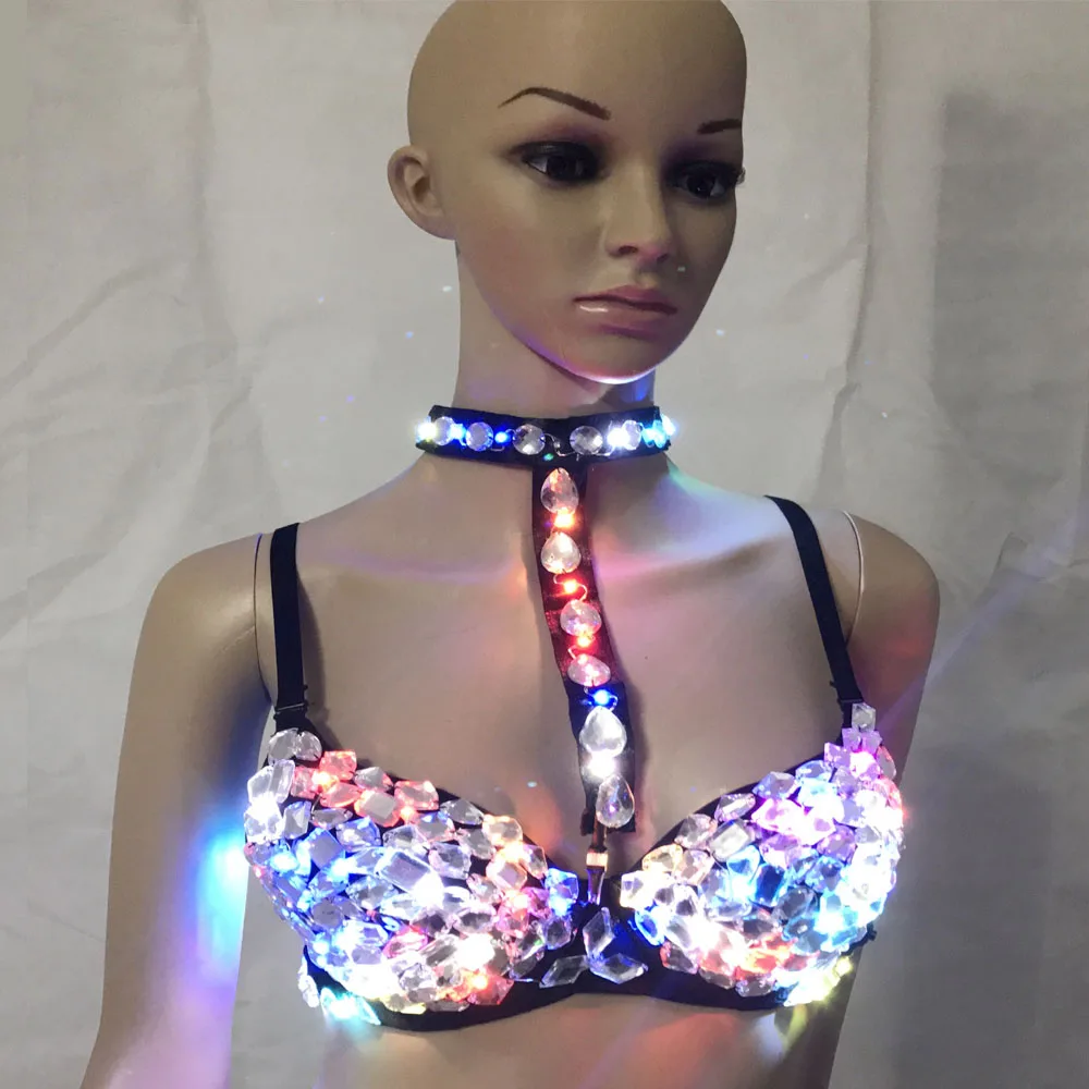 Светодиодный бюстгальтер ярких цветов DJ бары для ночного клуба костюм Дискотека