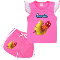 childrens cartoon larva cotton clothes kids clothing sets baby girls lace sleeves t shirts shorts 2pcs toddler girl outfits