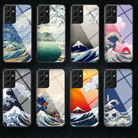 great wave off kanagawa tempered glass phone case cover for samsung galaxy note s 8 9 10 20 21 e plus ultra m 31 51 fe soft