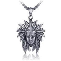 vintage hip hop pendant necklace men long box chain stainless steel jewelry indian chief avatar 2020 punk gothic naszyjnik
