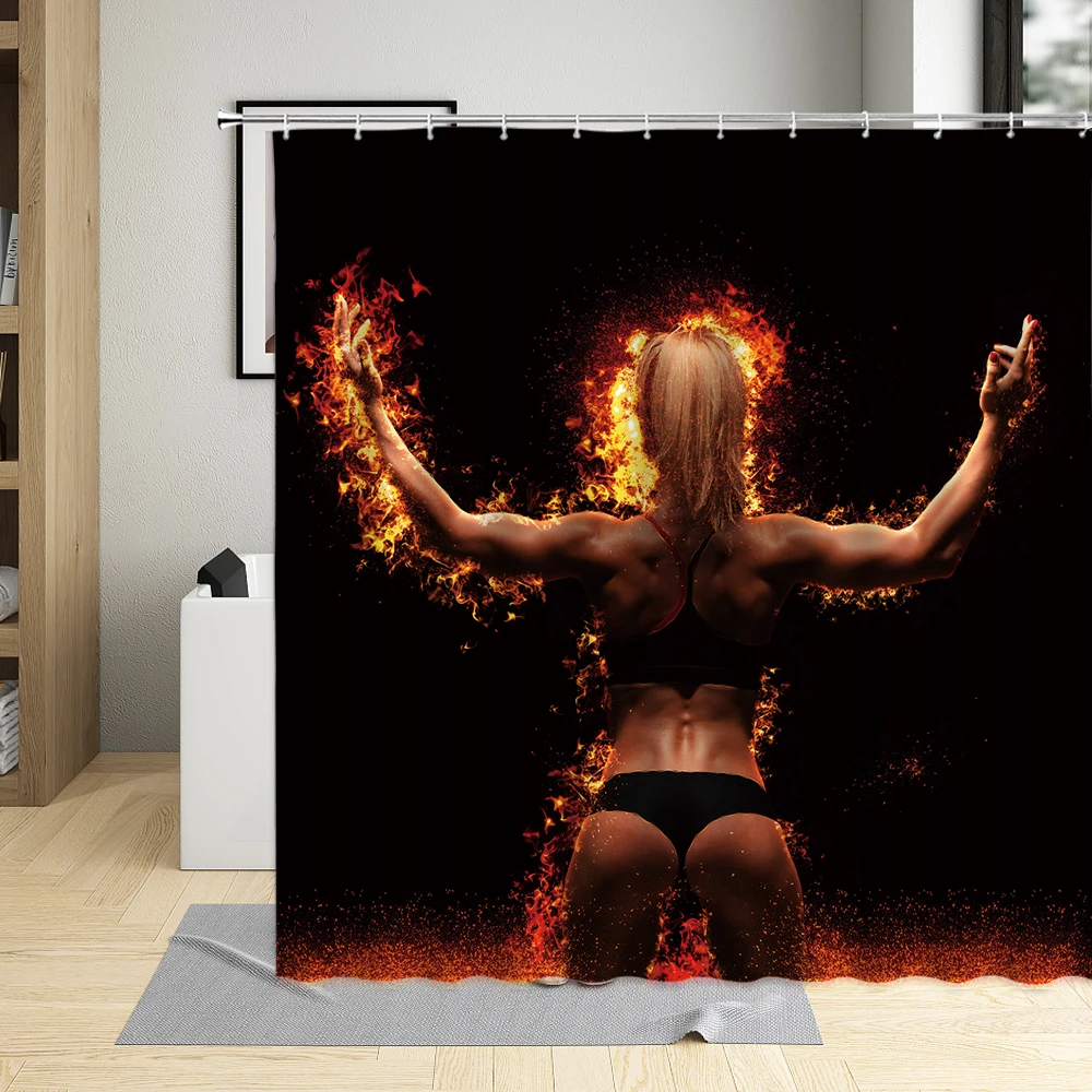 

Fitness Flame Beauty Boys Sexy Body Good 3D Printing Bathroom Bathtub Decoration Polyester Fabric Personality Shower Curtain