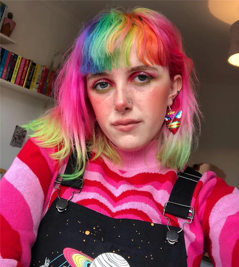 Женский свитер с сердечками осенний Ретро стиль Радужный половинным высоким