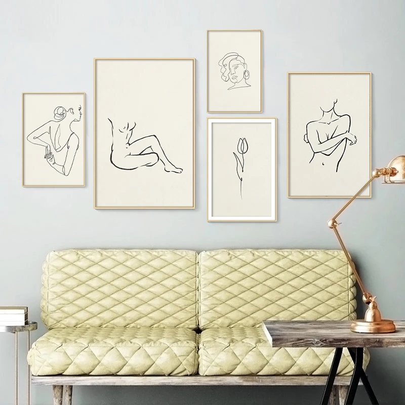 Абстрактный постер на холсте с изображением сексуальной женщины в скандинавском