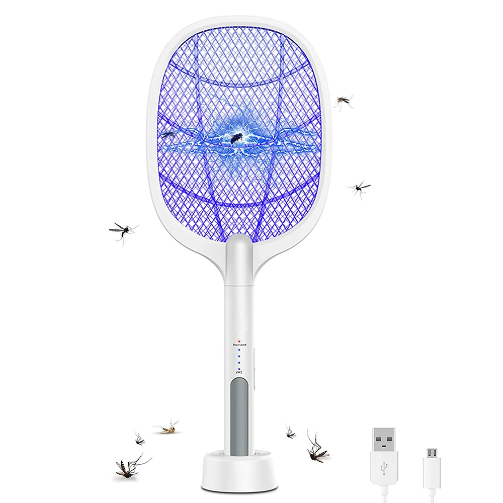 

2 in 1 Electric Mosquito Bug Zappers Killer Lamp & Racket USB Rechargeable Electric Fly Swatter Racket with 3-Layer Touch Mesh