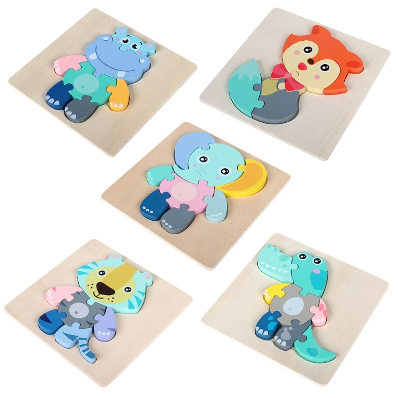 

1Set Wooden Animal Puzzle with 5Patterns for Baby Learning & Brain Development Interactive Tangram Puzzle 3D Puzzles