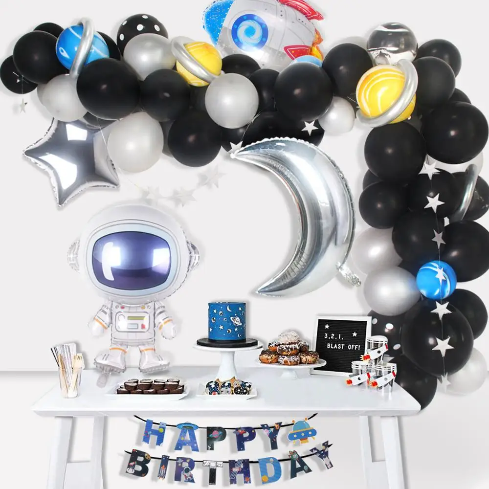Astronaut Rocket Latex Balloons Outer Space Party Supplies Space Theme Birthday Party Decoration Kids Baby Shower Decor For Boy