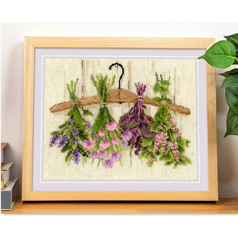 

Upside down plants and flower cross stitch package 18ct 14ct light yellow cloth cotton thread embroidery handmade needlework