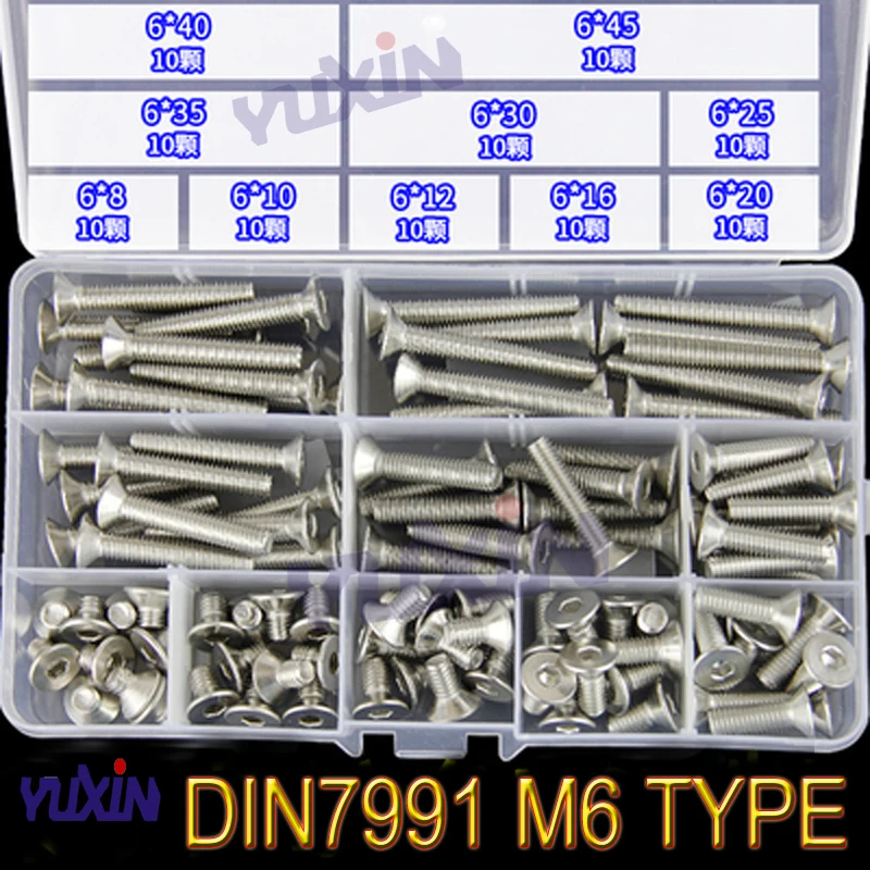 240 шт. M3 M4 M5 M6 DIN7991 ISO10642 A2-70 SS304 шестигранные винты с потайной головкой плоский винт Шестигранная набор болтов Комплект