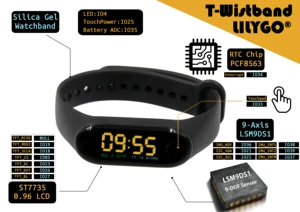 LILYGO® TTGO T-Wristband DIY Programmable Smart Bracelet NRF52832 ESP32-PICO-D4 Main Chip 0.96 Inch IPS Screen Silicone Strap