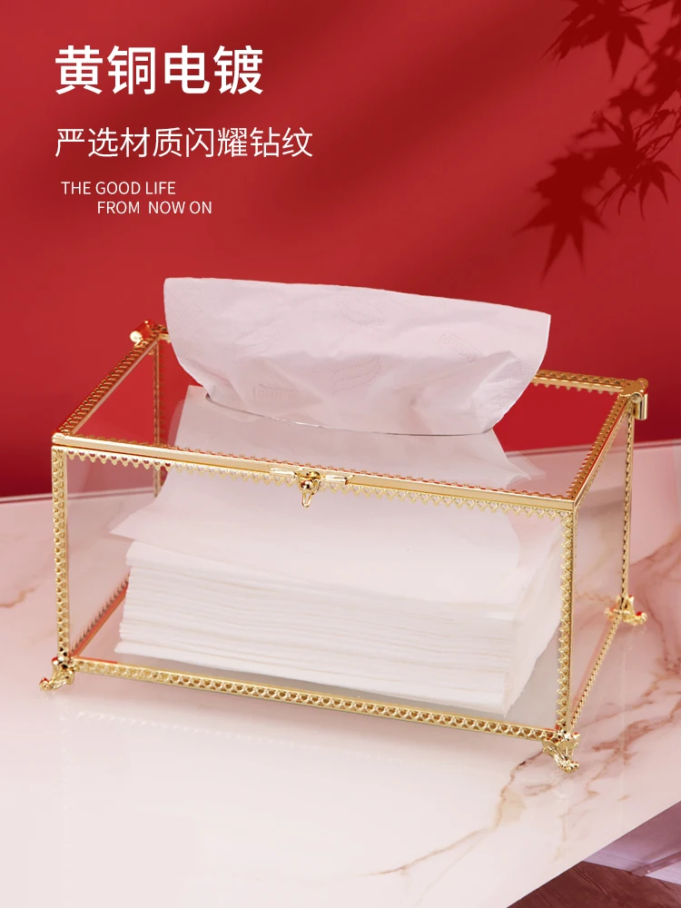 

Luxury Glass Tissue Paper Creative Tissue Box Cover Gold Home Living Room Tissue Cover Tovaglioli Carta Plexiglass Box AB50ZJ