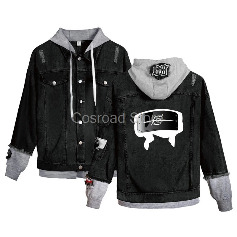 Cosroad аниме Denim Наруто джинсовая куртка костюм для косплея «Наруто» Толстовки Uchiha Sasuke с капюшоном на молнии Джинсовый комплект с толстовкой пальто