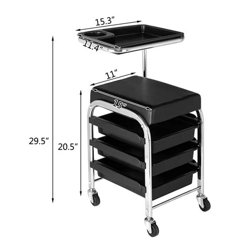 

Mobile Nail Pedicure Beauty Salon Trolley Chair Stool Black US Warehouse