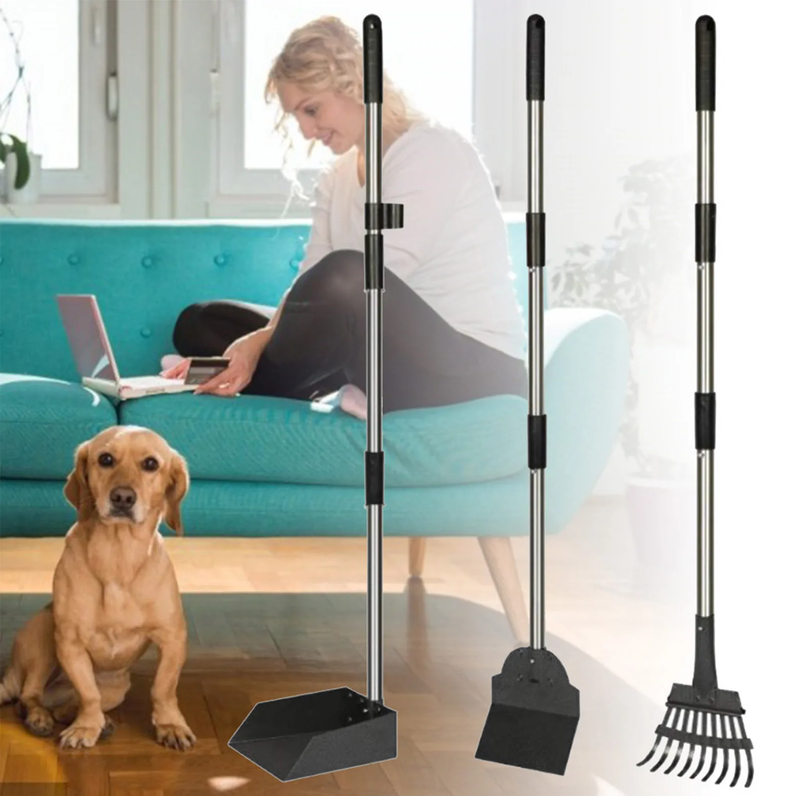 

Dog Pooper Scooper with Metal Rake Tray & Spade for Large Medium Small Dogs Pets Great for Grass Dirt Gravel