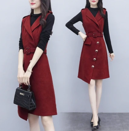 

Irregular Woman Suits Lady Suit Office With Dress Single Breasted Vestido De Mulher Sashes Dresses Ensemble Femme Deux Pieces
