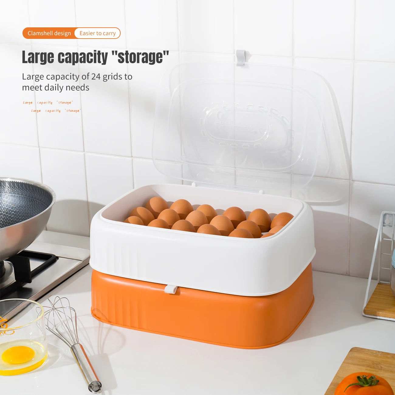 

Portable Eggs Holder Refrigerator Egg Storage Box Plastic Fresh-Keeping Egg Shelf Kitchen Clamshell Tray Organizer Bin With Lid