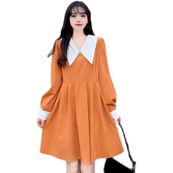 

Real Shot Doll Collar Elegant Style Skirt