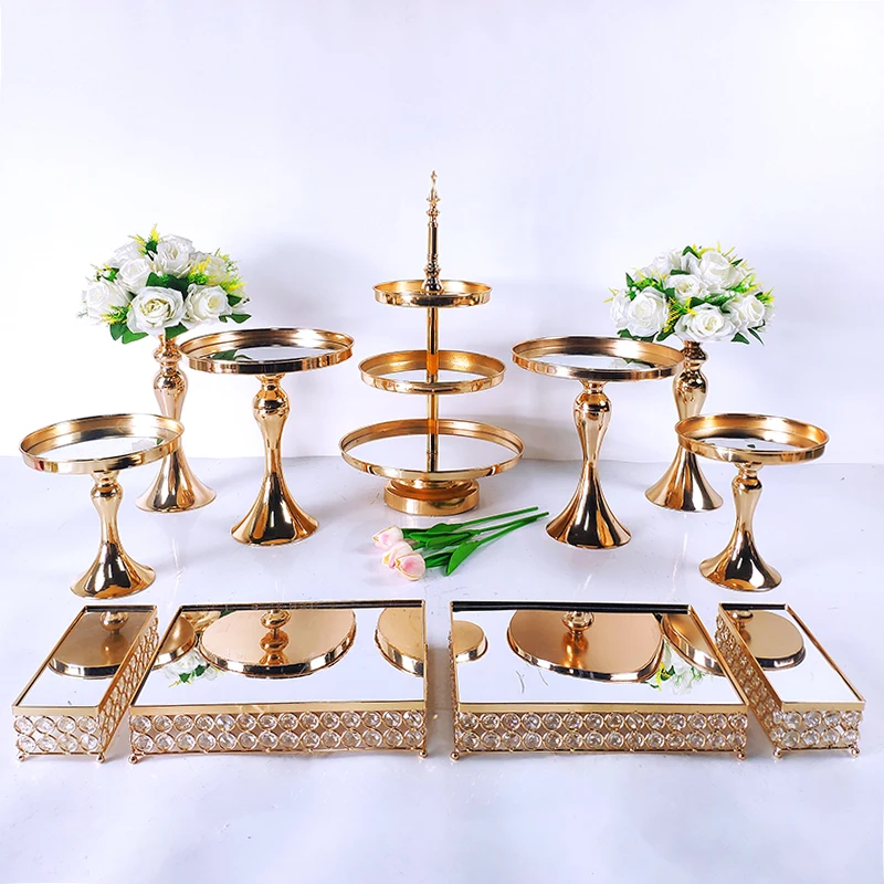 6-9PCS Crystal Metal Cake Stand Set Acrylic Mirror Cupcake decorations Dessert Pedestal Wedding Party Display Tray | Дом и сад