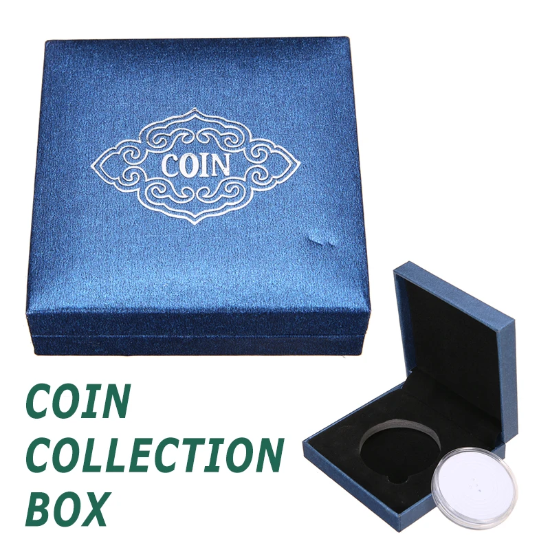 

Mayitr Blue Coin Organizer Medal Presentation Display Box Adjust Case with Capsule For Money Collection