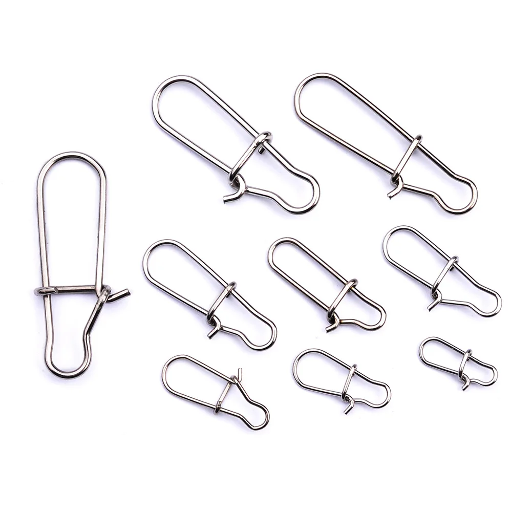 50pcs/bag Stainless Steel Fast Clip Lock Snap Swivel Solid Rings Safety Snaps fishing tools Connector pesca hook remover swivel images - 6