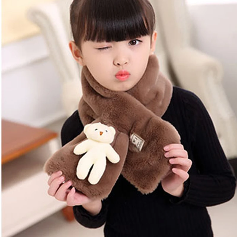 Autumn Winter Imitation Rabbit Hair Outdoor Keep Warm Scarf Solid Children's Scarf Baby Boys Girls Plush Bear Neck Warm Scarves