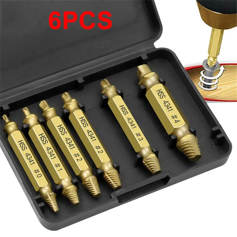 

6pcs Damaged Screw Extractor peed Out Drill Bits Tool Double Side Durable Broken Bolt Remover Screw High Strength Accessories