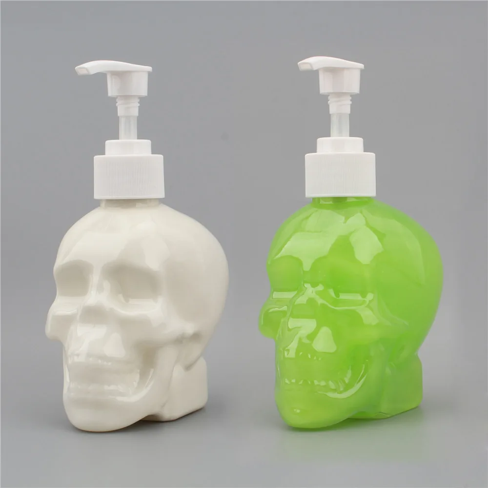 

1pc Skull Head Hand Sanitizer Bottle Disinfectant Press Jar Bottled White Transparent Plastic Vase Creative Home Decoration