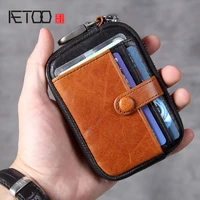 aetoo head leather zero wallet leather key bag handmade mini ultra thin drivers license bag