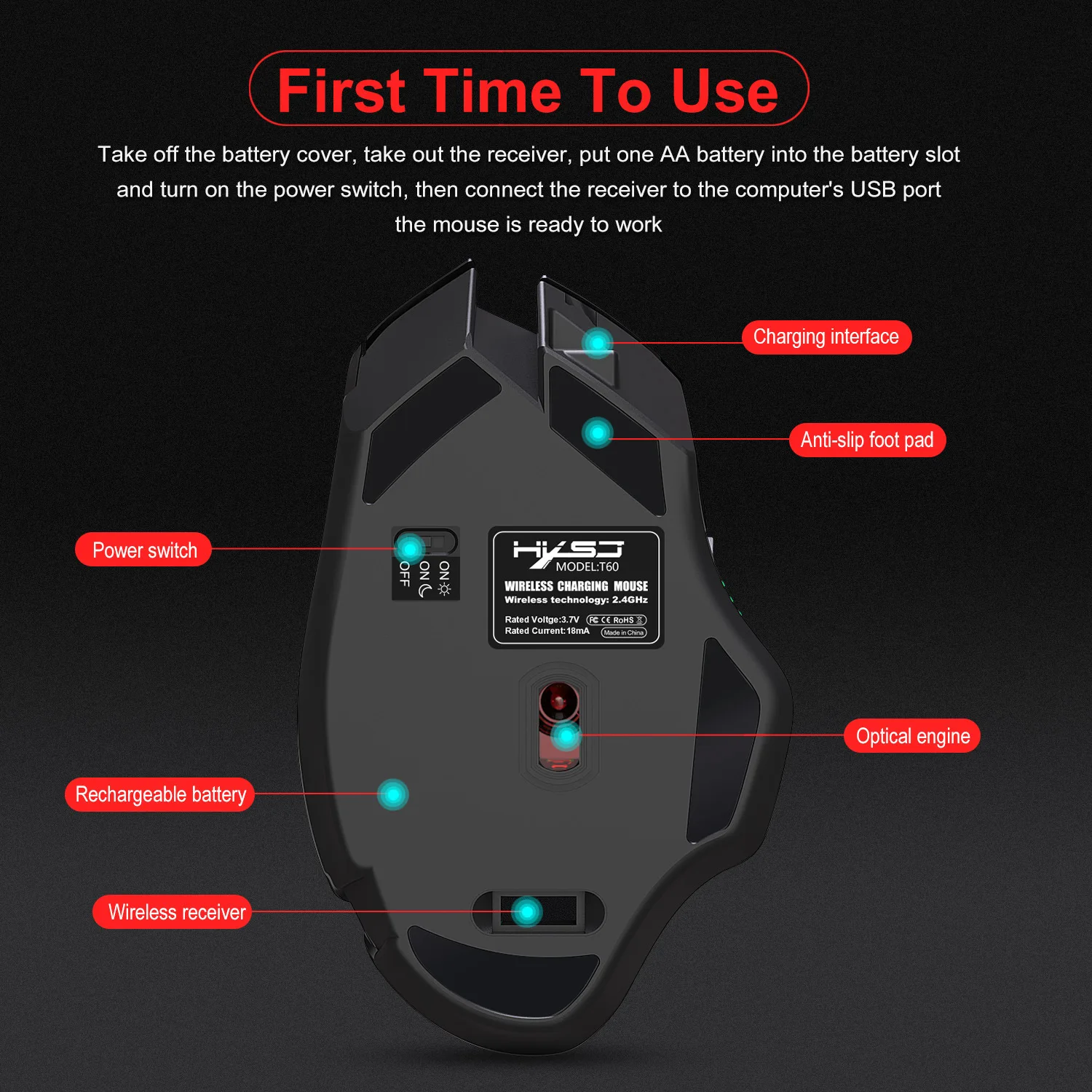 wireless mouse rechargeable colorful luminous 2 4g game office home student mouse suitable for desktop computer laptop free global shipping