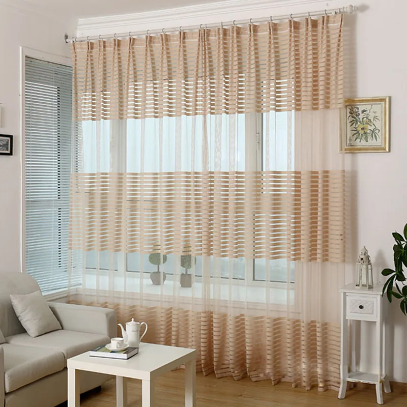 Striped Sheer Curtain Window Screening Transparent Tulle Curtains Living Room Bedroom Balcony Home Decoration | Дом и сад