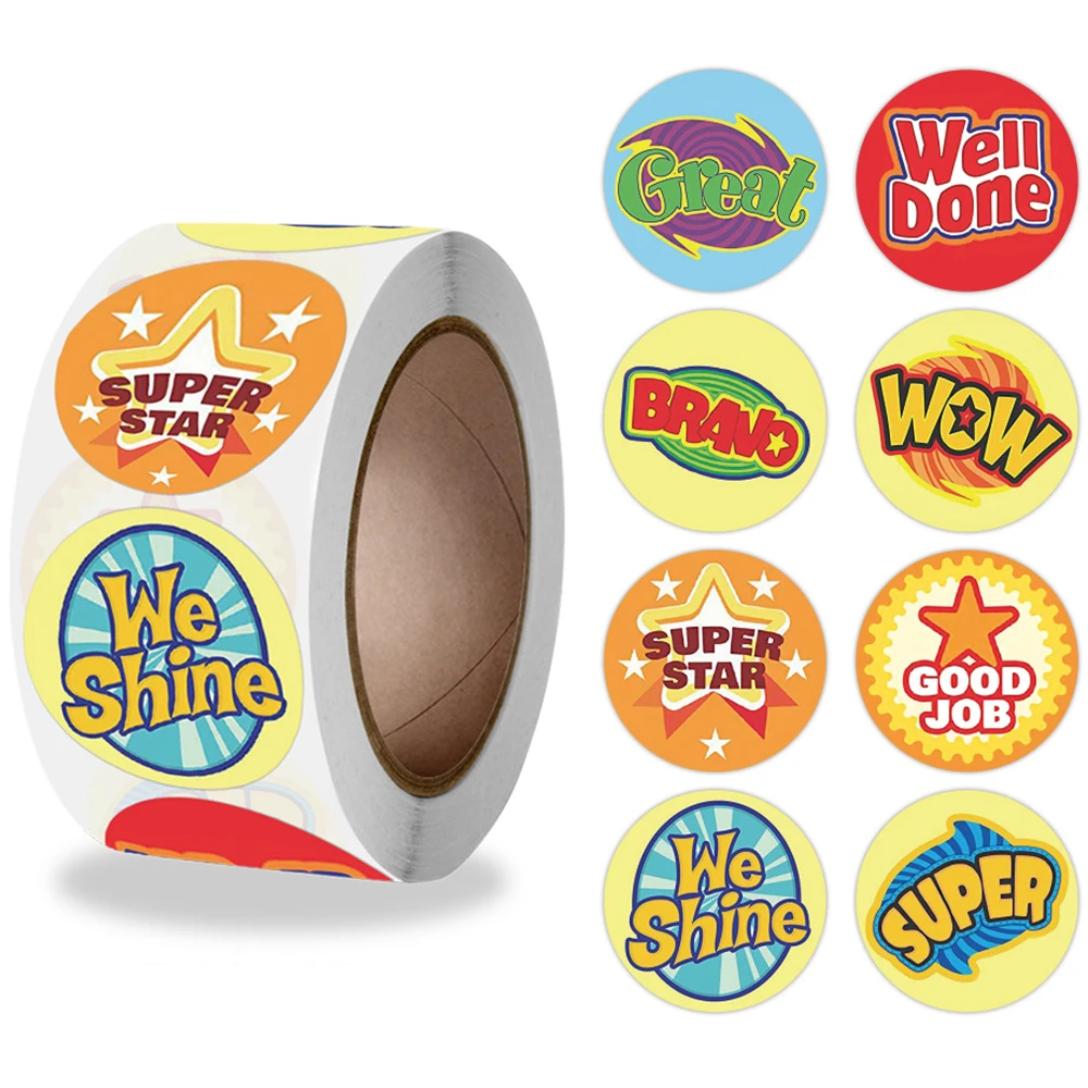 

500PCS Kawaii Reward Stickers 1 Inch Waterproof Sticker for Kids Toys Cute Words 8 Design Patterns Encouragement Inspire Labels