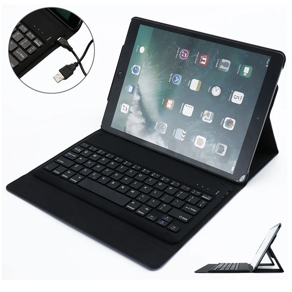 

2 in 1 Wireless Keyboard Leather Case For iPad 9.7 2017 2018 Flip Stand Shell Bluetooth Keyboard Case Black For iPad Air/Air 2