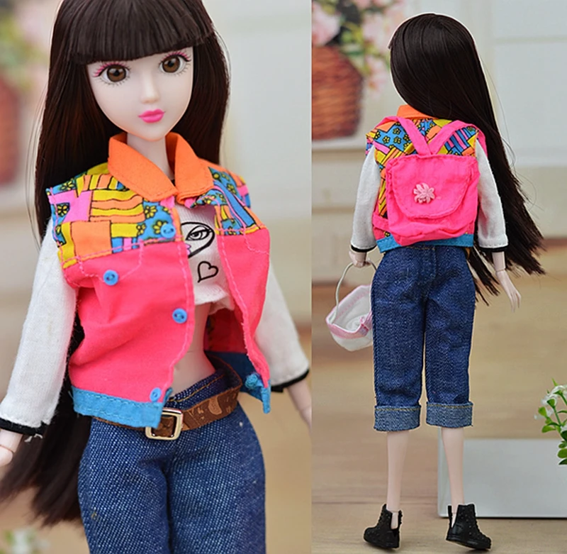 

Fashion Clothes For Barbie Doll Jeans T-shirt Vest Shoes Hat Bags Casual Style Outfits Set For 1/6 BJD Doll Accessories Kid Toy