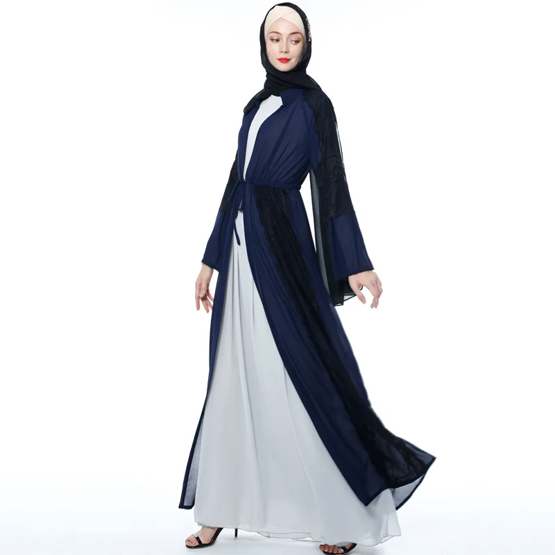 2019 Elegnat кружево Сращивание мусульманское Открытое платье абайя хиджаб Maxi