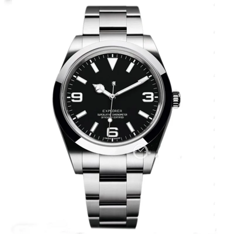 2021 New Automatic Mechanical Mens Sports Watch Waterproof Black White Number Sapphire Glass Watches Stainless Steel Explorer