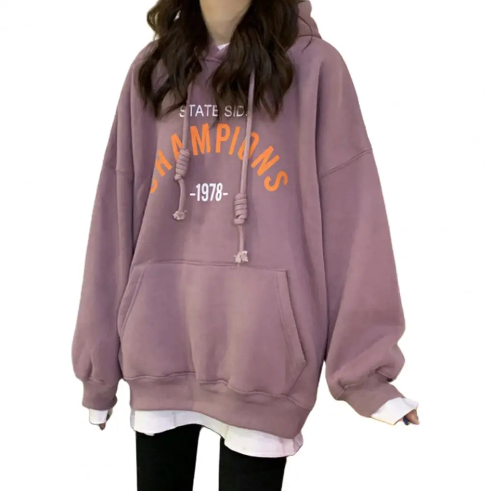 Women Sweatshirts Letters Print Plush Warm Hoodie Sweatshirt Long Sleeve Autumn Pullover Women's Clothing 2021