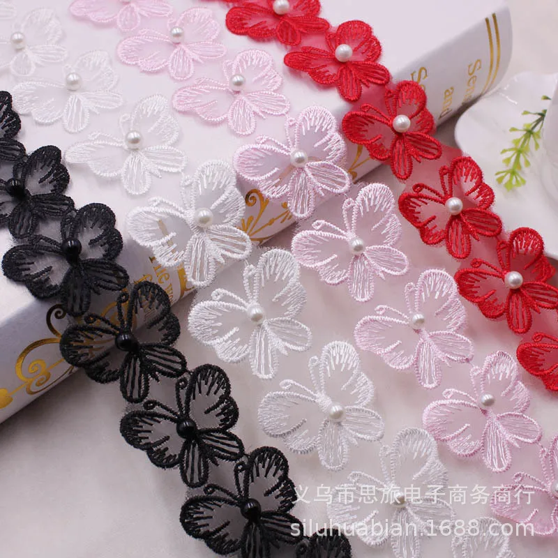 

1 yards Butterfly Pattern Embroidered Lace Pearl Decor Organza Satin Ribbons DIY Gift Packaging Sewing Materials