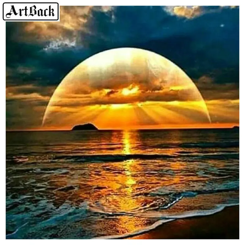 5d алмазная живопись сделай сам закат пейзаж полный квадрат и круглый морской