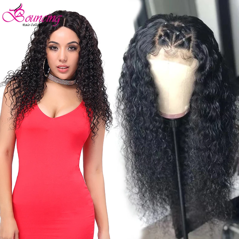 Волнистые кудрявые парики на сетке бразильские 4x4 из человеческих волос