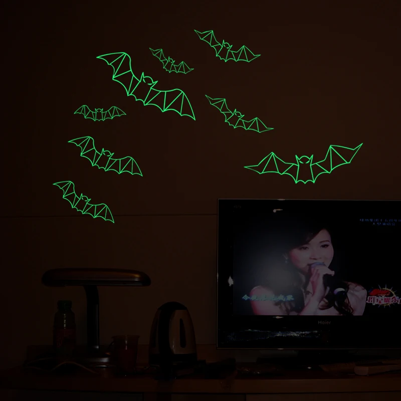 Новые 3D светящиеся наклейки на стену летучие мыши Хэллоуин в темноте