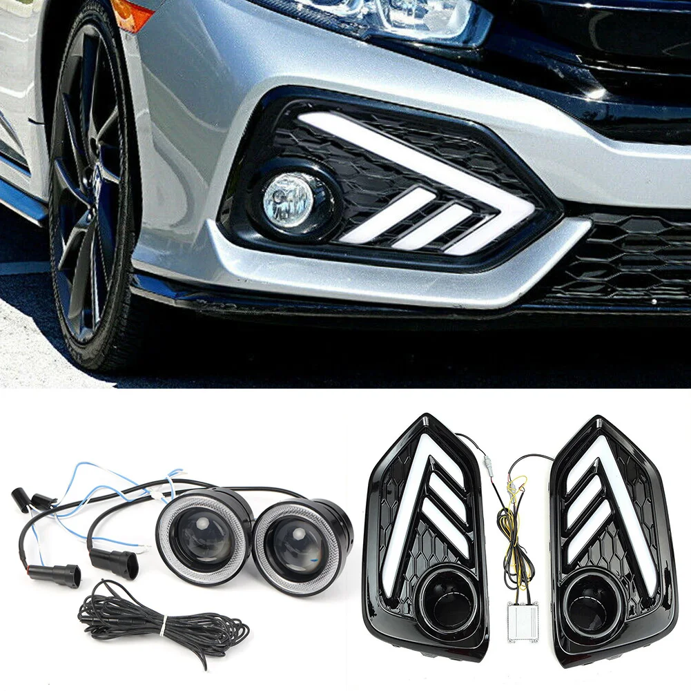 

Светодиодный льные светодиодные дневные ходовые огни, указатели поворота + COB Angel Eye Kit для Honda Civic Hatchback Тип-R SI, 4-дверный седан 2017 2018 2019