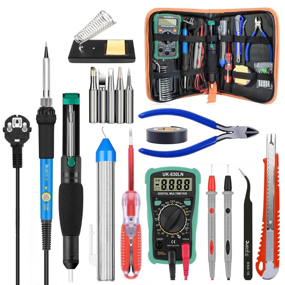 

Electric Soldering Iron Kit 60W 80W 110V 220V Adjustable Temperature Soldering Station Iron Stand Desoldeirng Pump Welding Tools