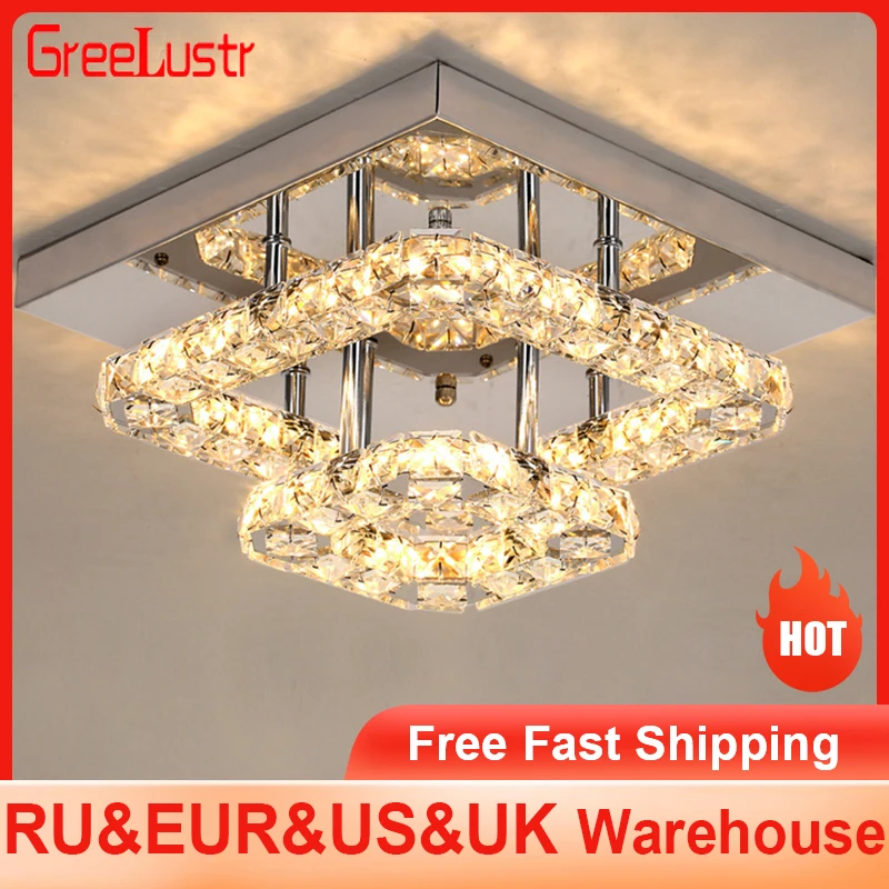 $22.39 Modern Crystal LED Ceiling Lights Plafon Stainless steel Ceiling Lamp Lighting Fixture for Dining Room Luminaria Lustres
