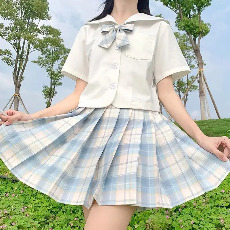 [Ning Tea Clear] Новая форма JK из двух частей Корейская Студенческая клетчатая юбка