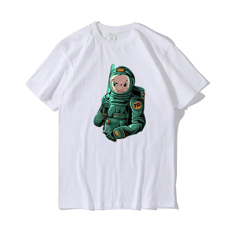 

100 Cotton Funny T Shirt Men Oversized Streetwear Harajuku Astronaut Pig