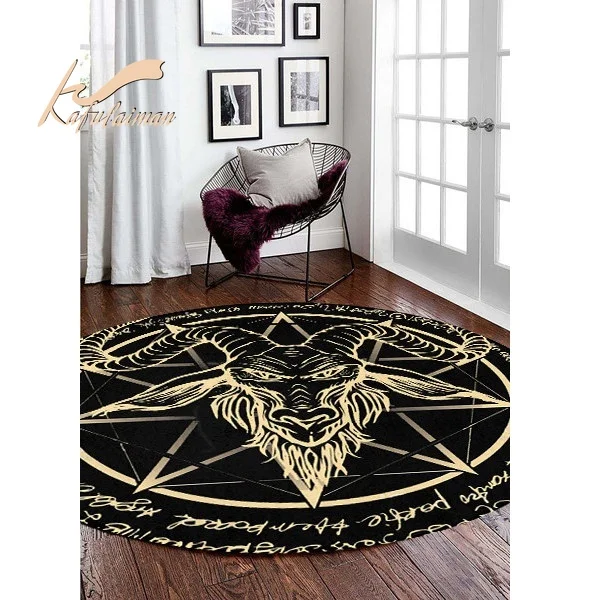 Satanic Cat Round Rug Goat Impaled Throne Area Carpet Bath Mat Black Living Room Home Decoration circle rug | Дом и сад