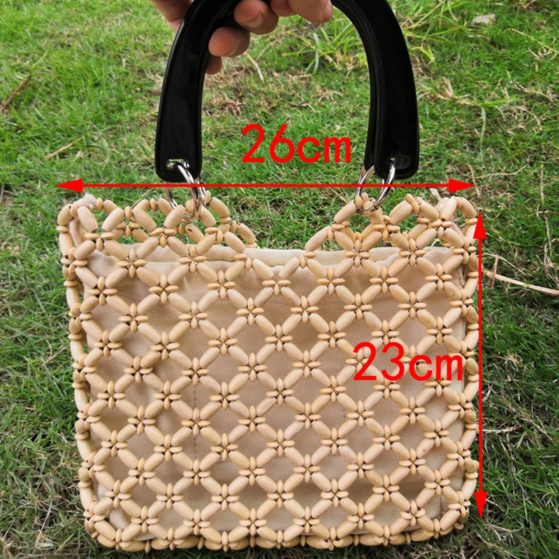 Long bead wood hand-woven bag handmade beaded wooden beads woven Shoulder Bags women original tote | Багаж и сумки